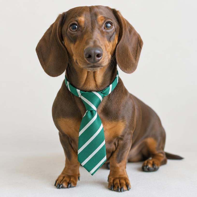 Dachshund com gravata listrada