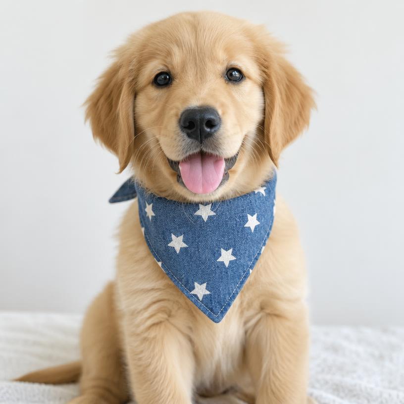 Filhote com bandana jeans de estrelas